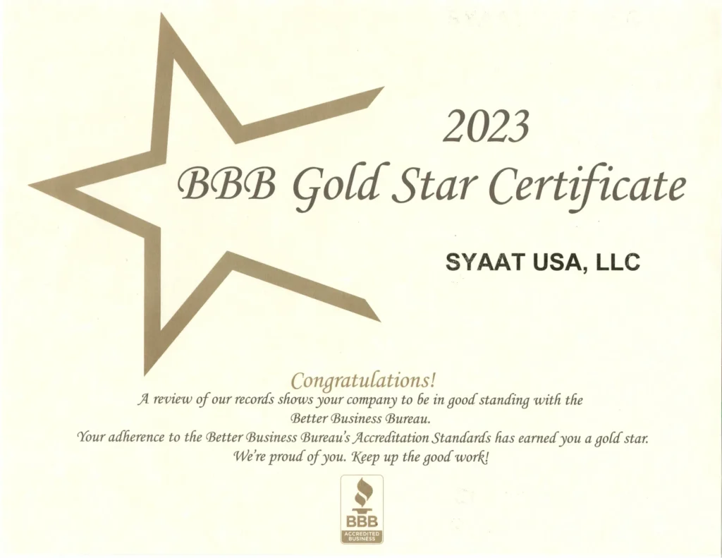 Better Business Bureau certificado para SYAAT USA